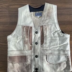 Western Cowboy Suede Distressed Vest Sherpa/ Fleece lined old west White/brown